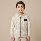 Boys White & Beige Logo Hooded Zip Up Top, 1, hi-res