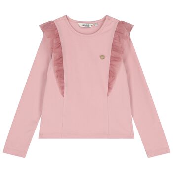 Girls Pink Glittery Tulle Long Sleeve Top