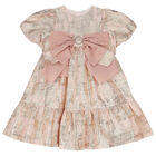 Girls Pink & Gold Jacquard Bow Dress, 1, hi-res