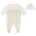Baby Girls White & Gold Logo Babygrow Gift Set, 1, hi-res