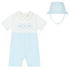 Baby Boys White & Blue Romper Set, 1, hi-res