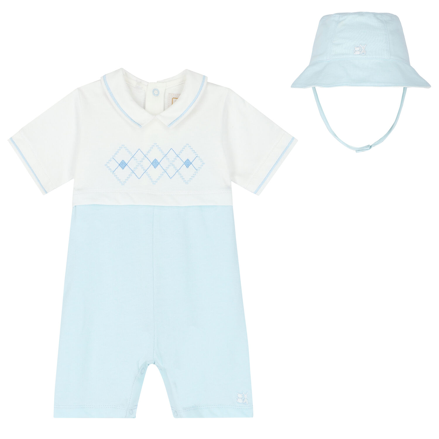 Baby Boys White & Blue Romper Set, 1, hi-res