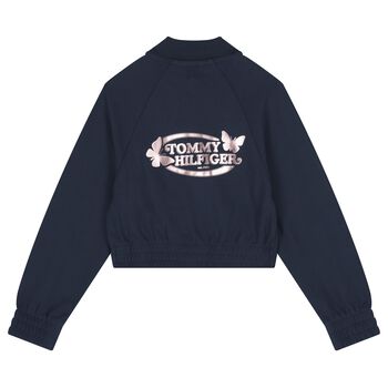 Girls Navy Blue Logo Zip Up Top