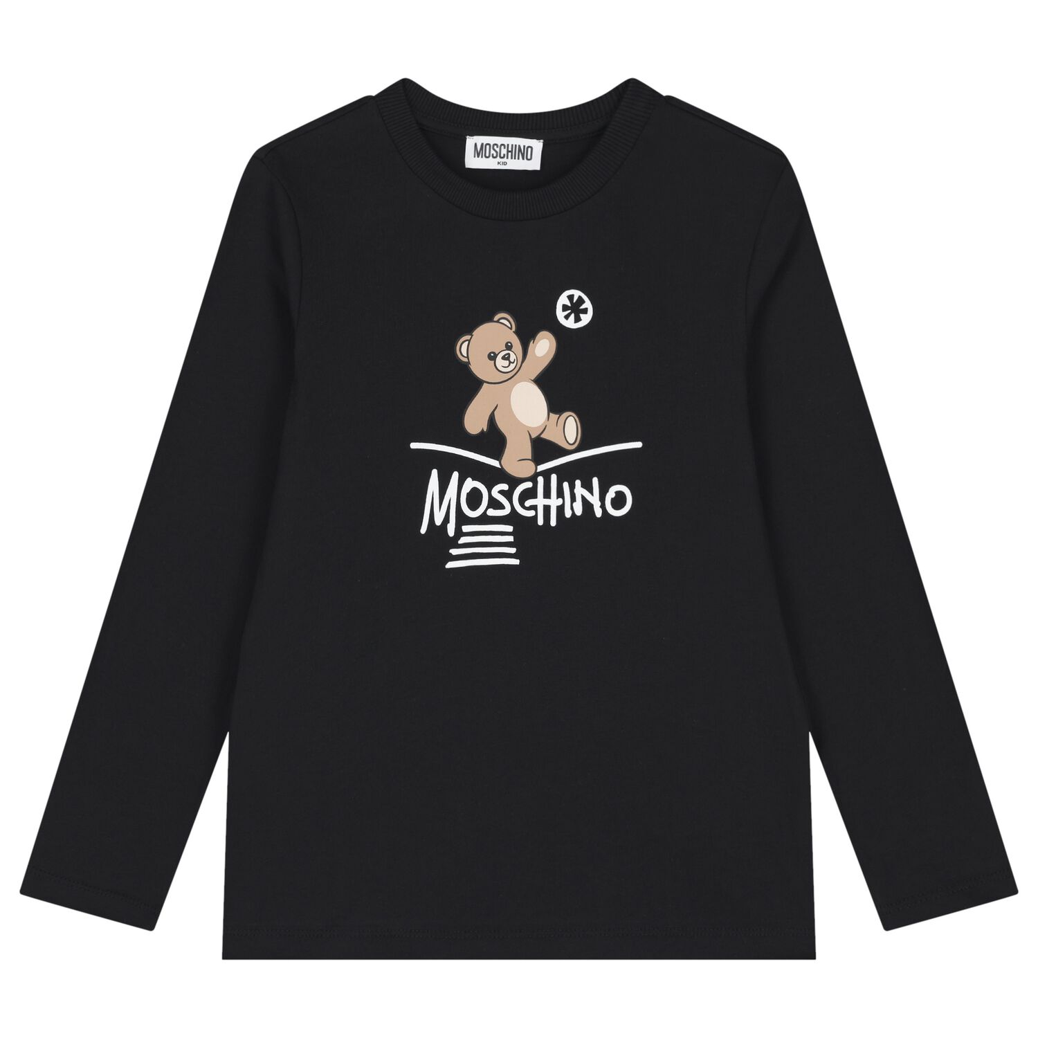 Black Teddy Bear Logo Long Sleeve Top, 2, hi-res