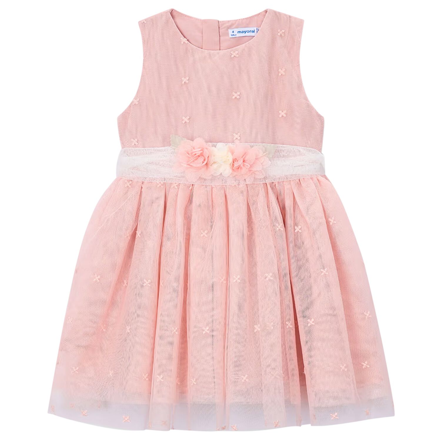 Girls Pink Embroidered Tulle Dress, 2, hi-res