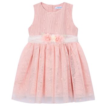 Girls Pink Embroidered Tulle Dress