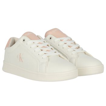 Girls Ivory & Pink Logo Trainers 