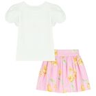 Girls White & Pink Floral Skirt Set, 1, hi-res