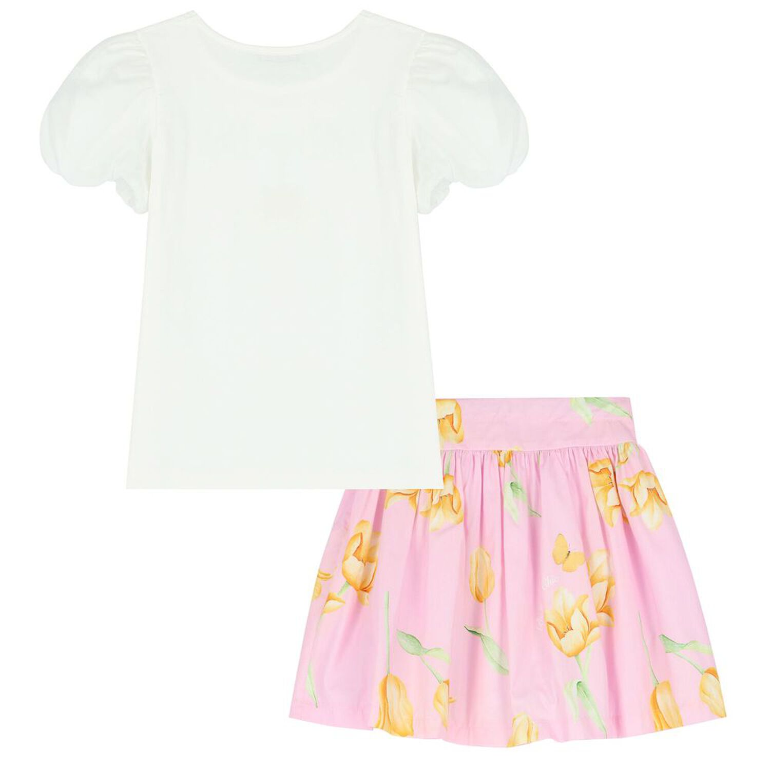 Girls White & Pink Floral Skirt Set, 1, hi-res image number null