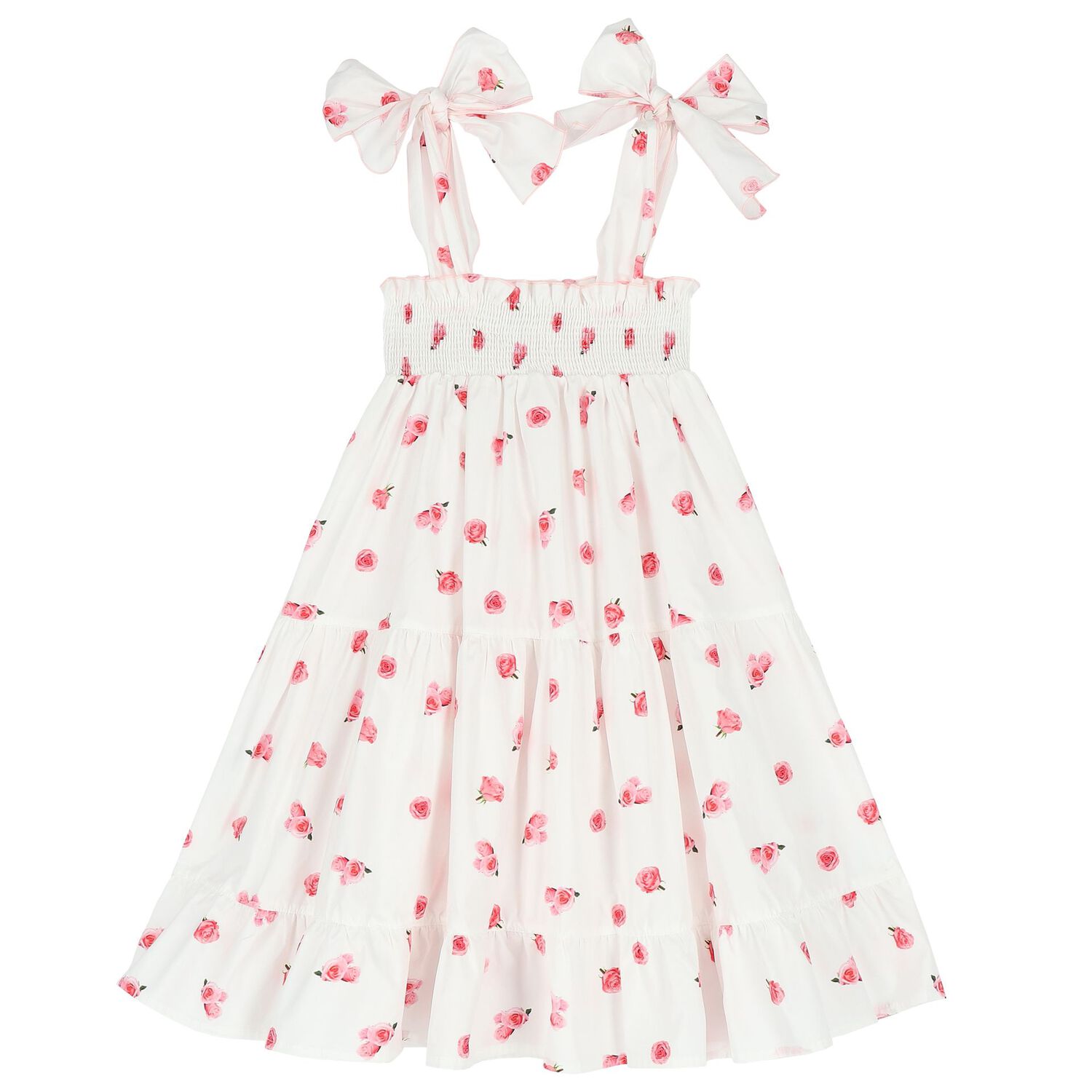 Girls White & Pink Rose Dress, 1, hi-res