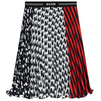 Girls Black, Red & White Pleated Skirt