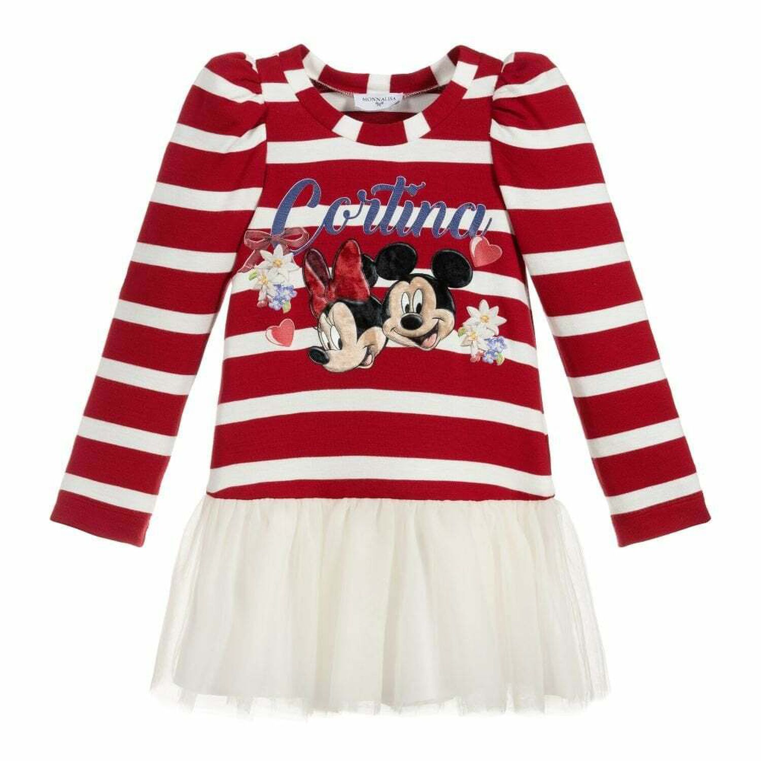 Girls Red & White Printed Dress, 1, hi-res