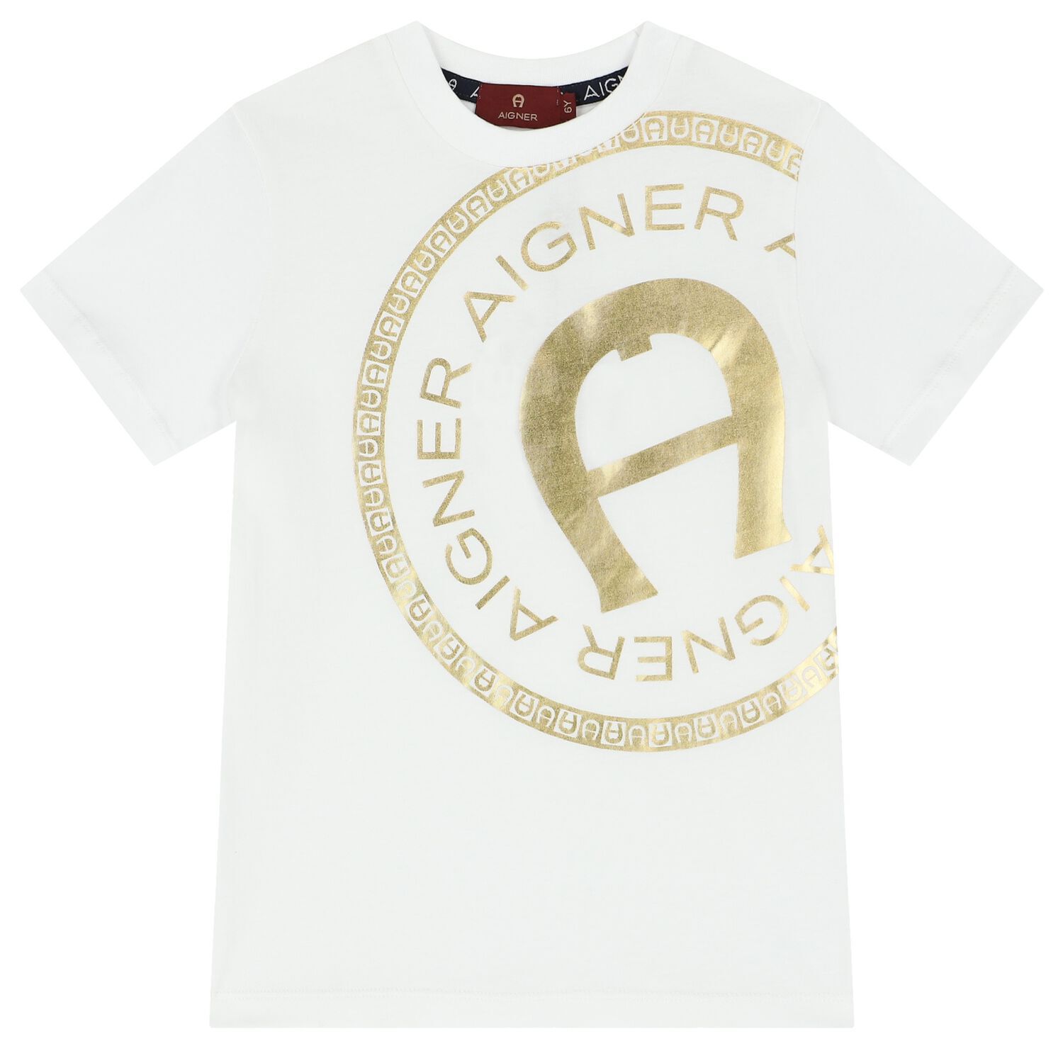 Boys White & Gold Logo T-Shirt, 1, hi-res