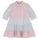 Girls Multi-Coloured Striped Dress, 1, hi-res