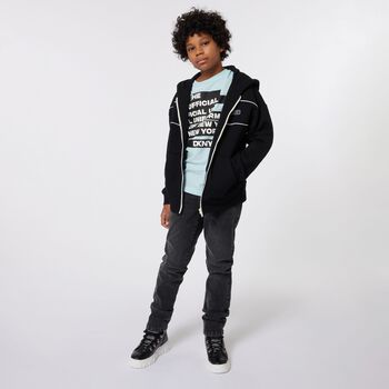 Boys Black Logo Hooded Zip Up Top