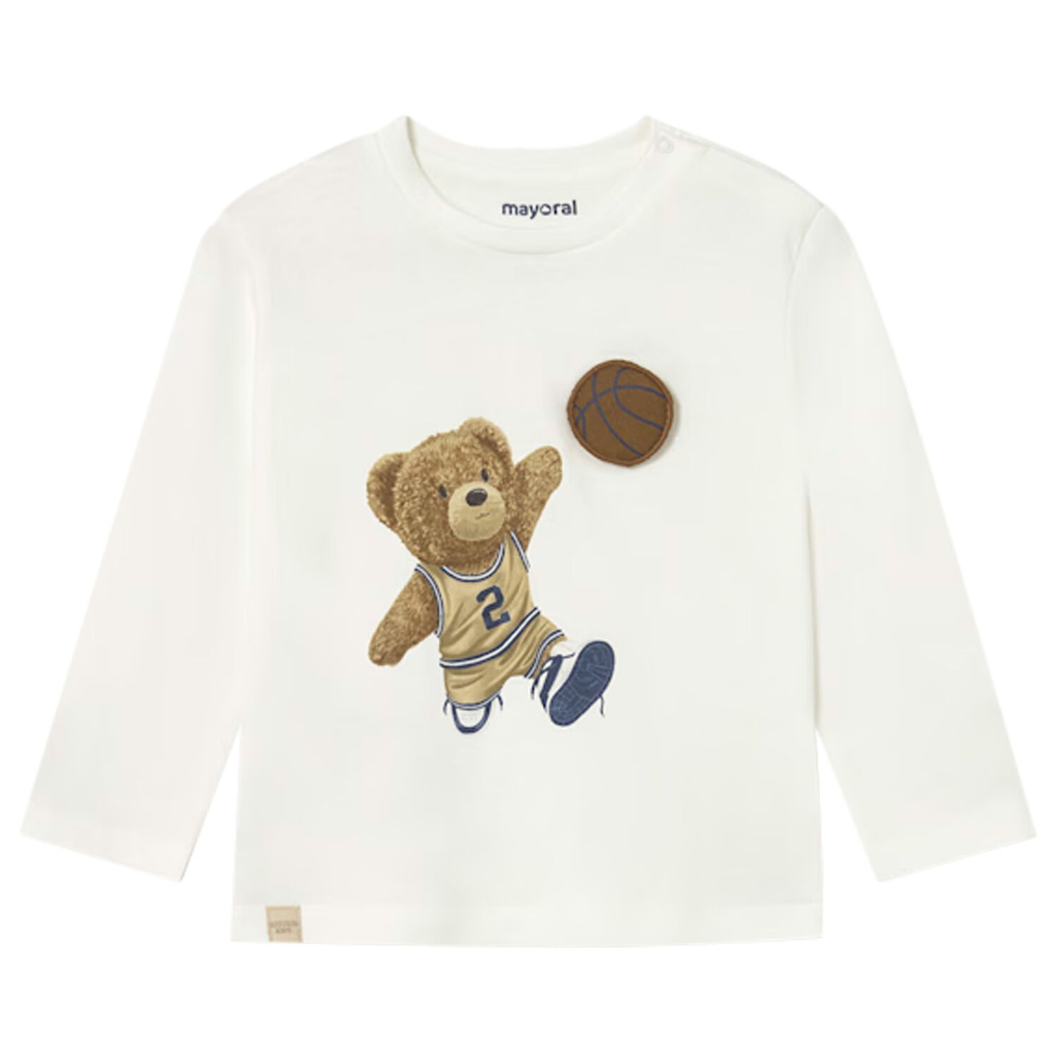 Younger Boys Ivory Teddy Bear Long Sleeve Top, 1, hi-res