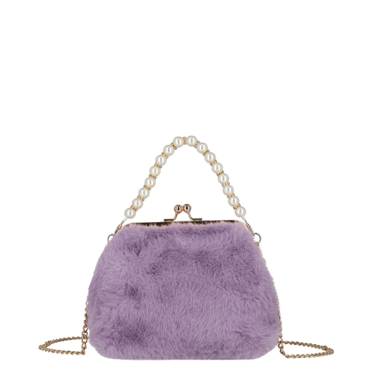 Girls Lilac Faux Fur Handbag, 2, hi-res