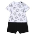 Baby Boys White & Black Ikonik Romper, 1, hi-res