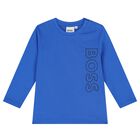 Younger Boys Blue Logo Long Sleeve Top, 2, hi-res