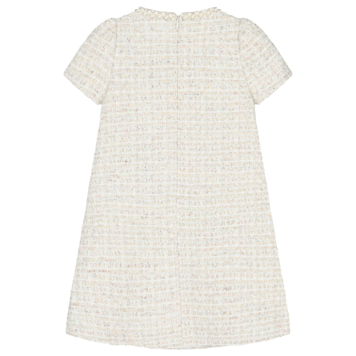 Girls Ivory Embellished Tweed Dress, 1, hi-res
