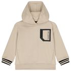 Boys Beige Logo Hooded Top, 1, hi-res