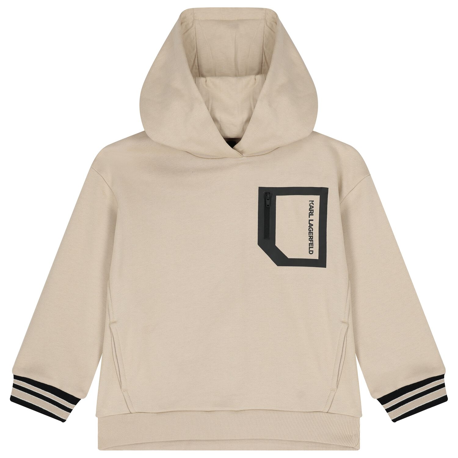 Boys Beige Logo Hooded Top, 1, hi-res