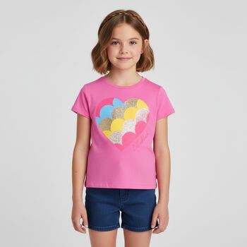 Girls Pink Logo Heart Sequin T-Shirt