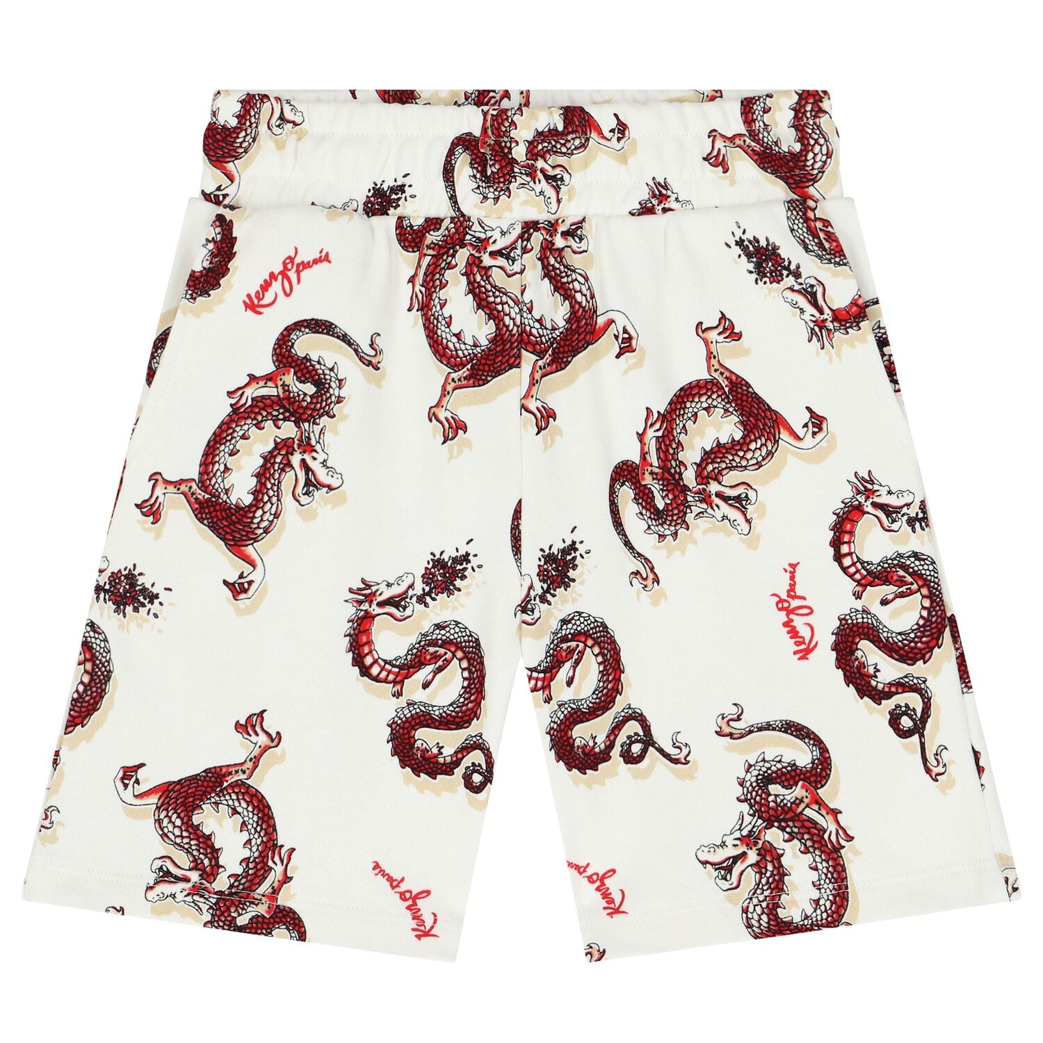 Boys Ivory & Red Logo Shorts, 1, hi-res