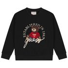 Boys Black Logo Teddy Bear Sweatshirt, 1, hi-res