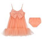 Baby Girls Coral Bow Tulle Dress Set, 1, hi-res