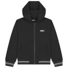 Boys Black Logo Hooded Zip Up Top, 1, hi-res