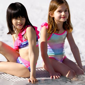 Girls Pink Ruffled Swimsuit