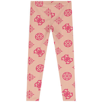Girls Beige Logo Leggings