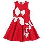 Girls Red & White Satin Floral Dress, 3, hi-res