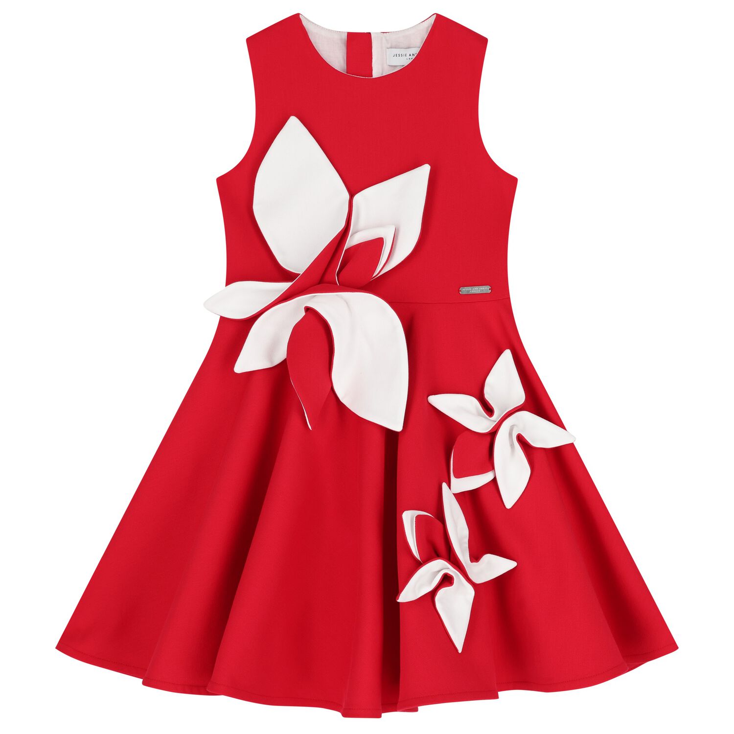 Girls Red & White Satin Floral Dress, 3, hi-res image number null