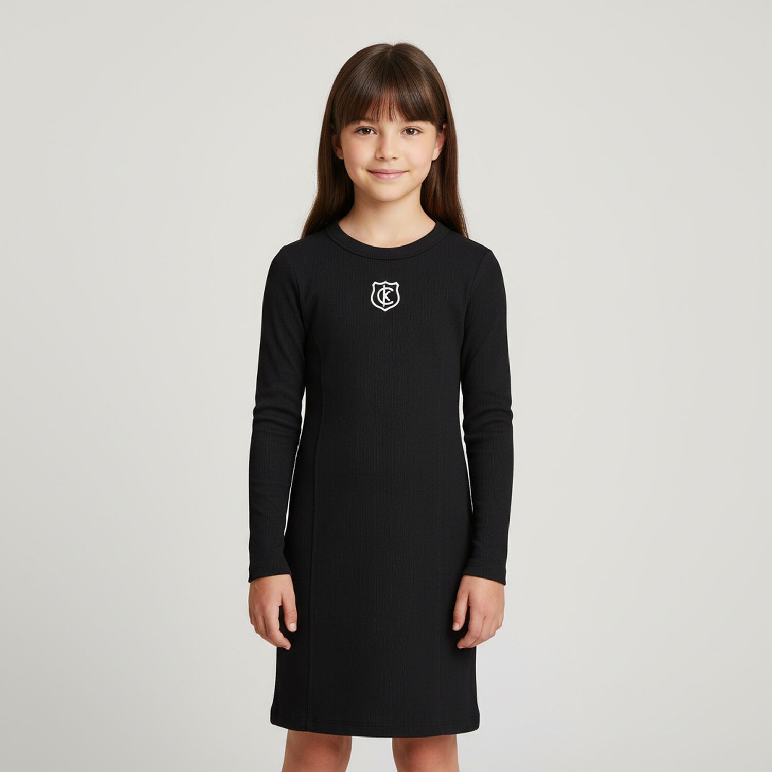 Girls Black Logo Dress, 1, hi-res