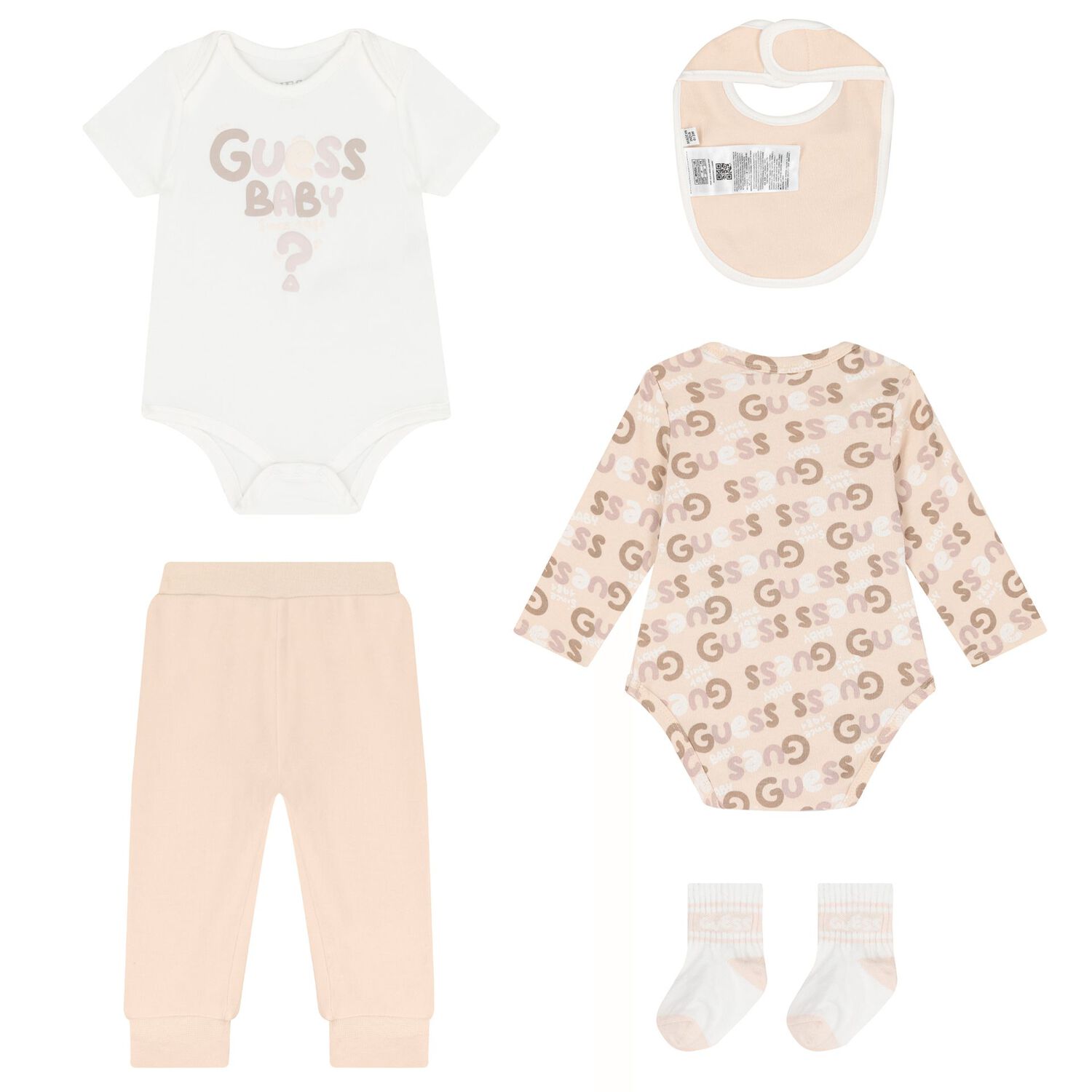 Baby Girls Ivory & Beige Cotton Bodysuit & Pants Gift Set, 1, hi-res