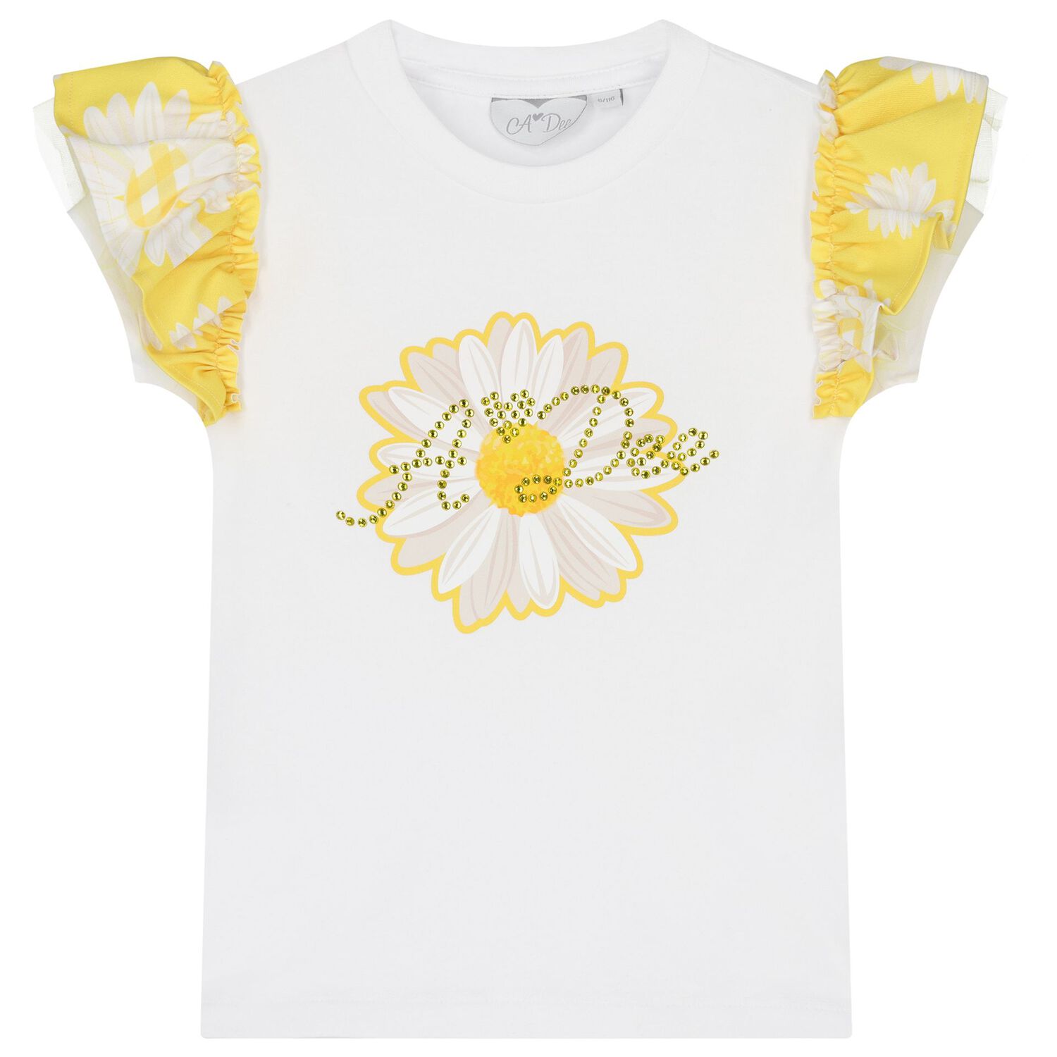 Girls White & Yellow Daisy Shorts Set, 1, hi-res image number null
