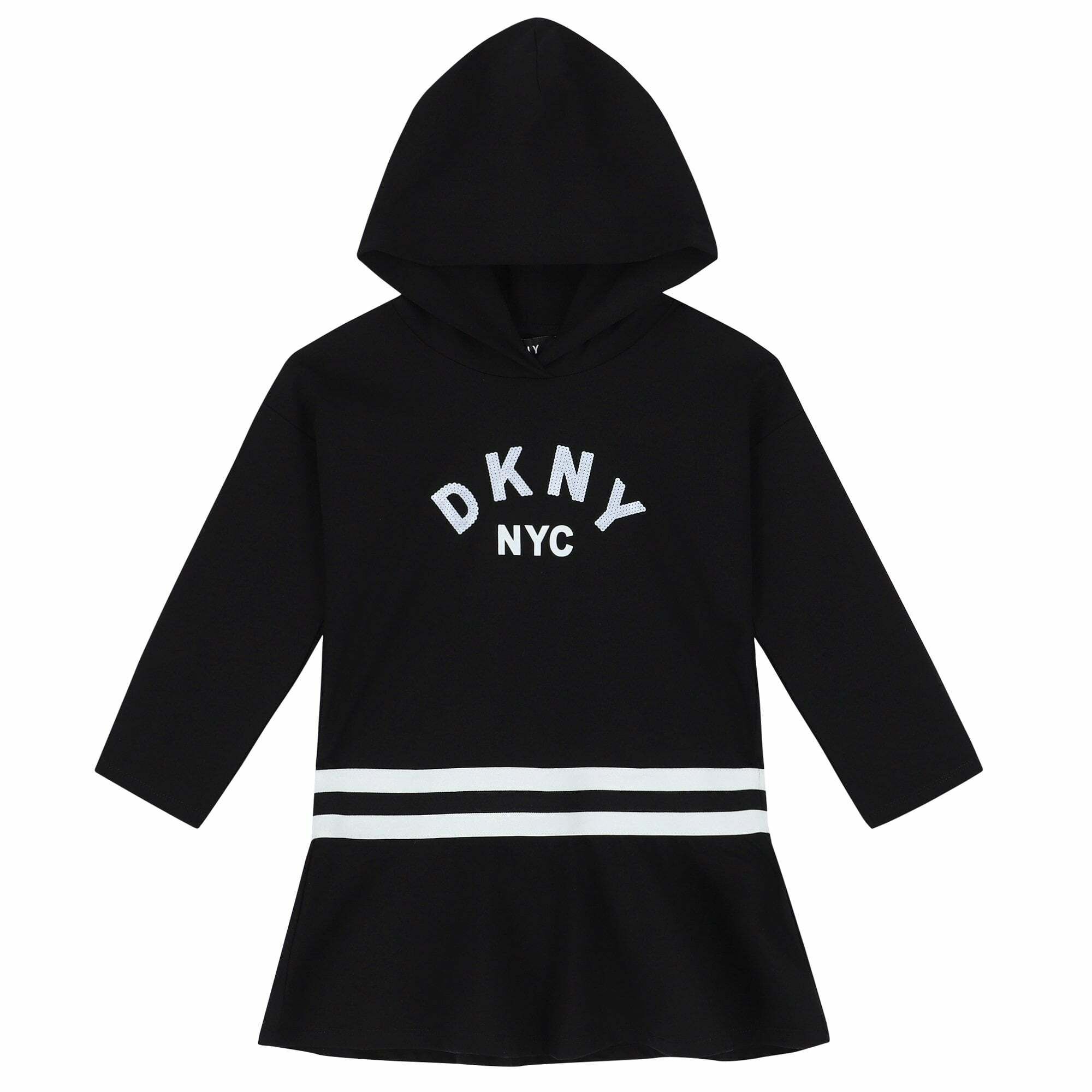 DKNY Girls Black Logo Hooded Dress Junior Couture UK