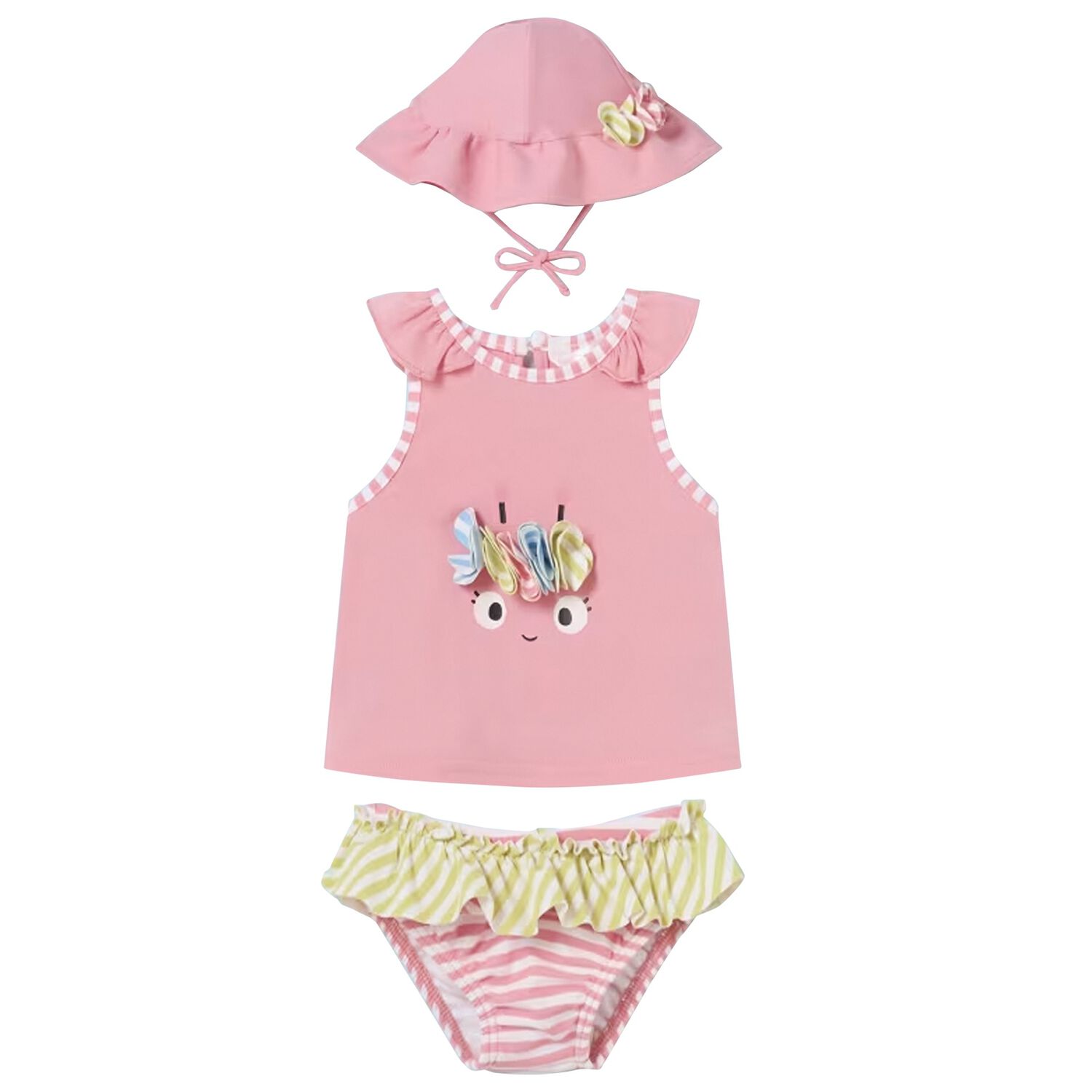 Baby Girls Pink & Yellow Swimsuit Set (3 Piece), 1, hi-res image number null