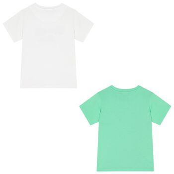 Boys Green & White Printed T-Shirts