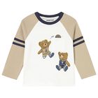 Younger Boys Ivory & Beige Teddy Bear Long Sleeve Top, 2, hi-res