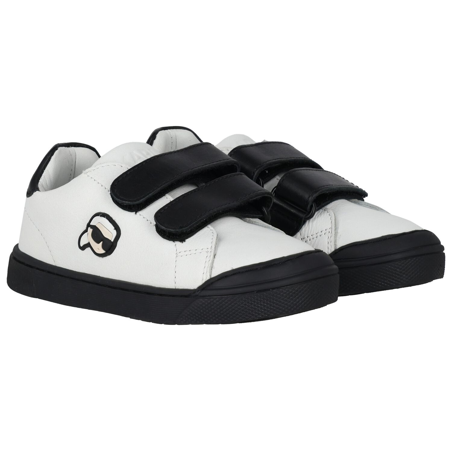 Boys White & Black Ikonik Karl Trainers, 1, hi-res