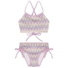 Girls Lilac & Ivory Zig-Zag Crochet Bikini, 1, hi-res