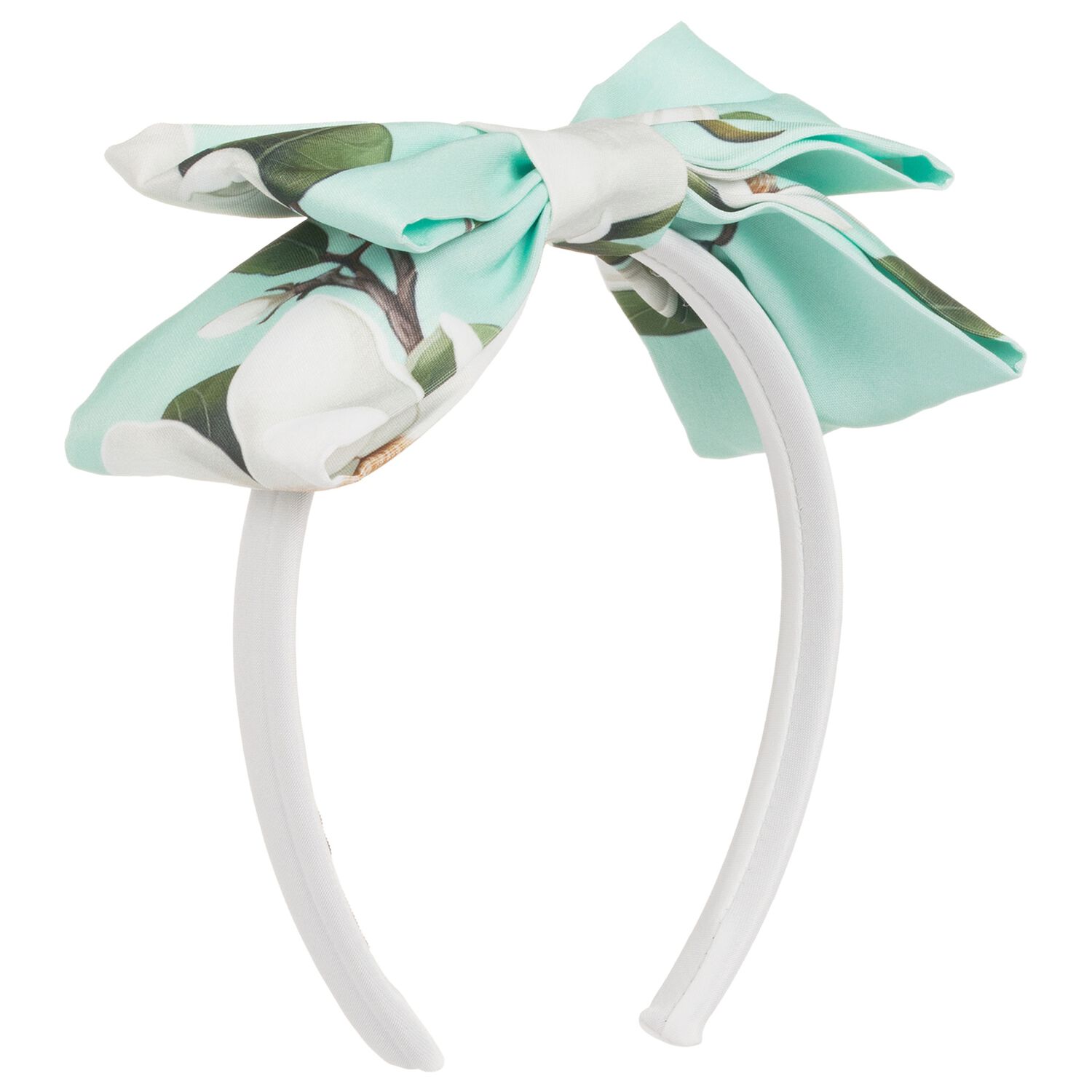 Girls White & Mint Green Bow Headband, 1, hi-res