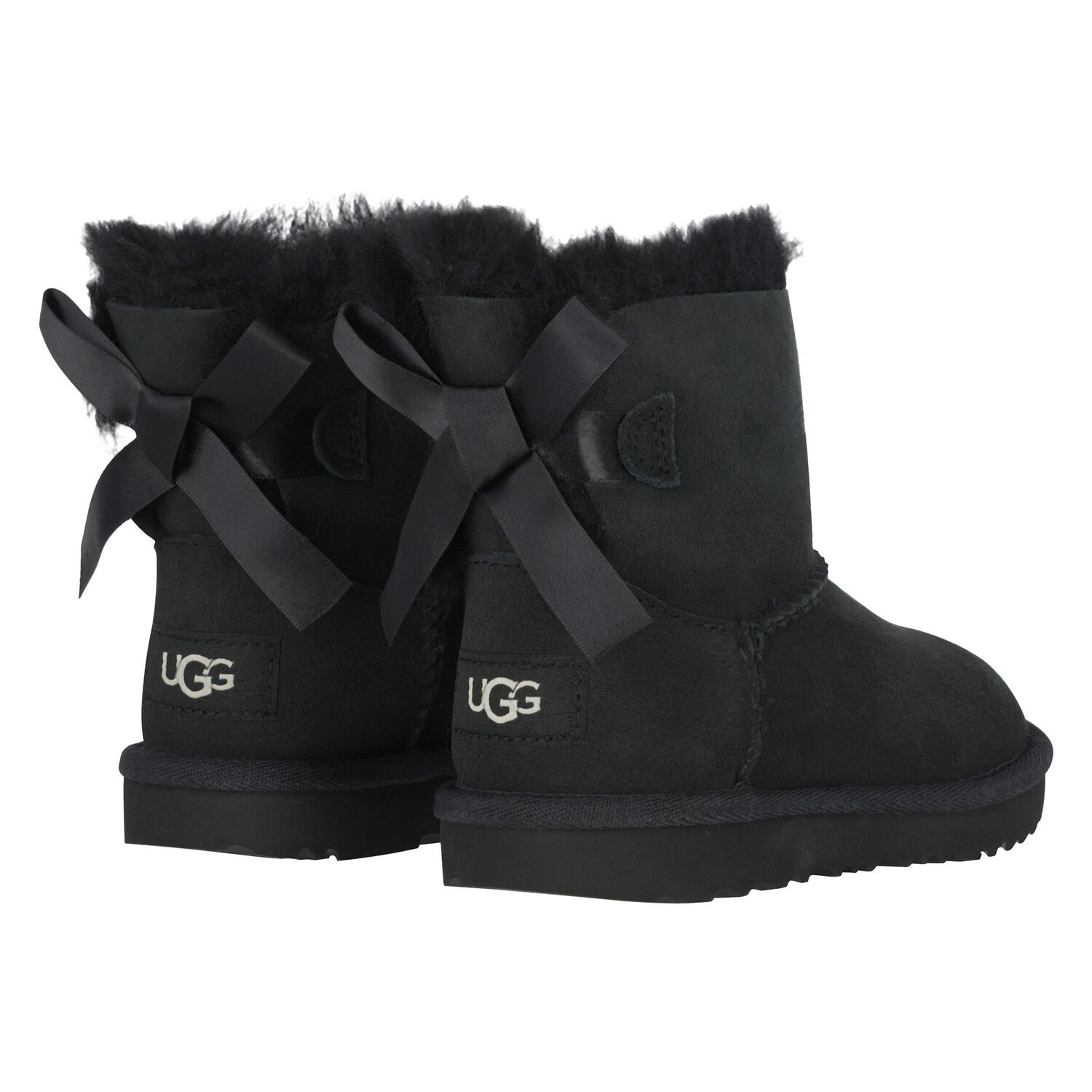 Younger Girls Black Mini Bailey Bow II Suede Boots, 1, hi-res image number null