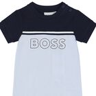 Baby Boys Navy Blue & Blue Logo Romper, 2, hi-res