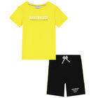 Boys Yellow & Black Logo Short Set, 1, hi-res