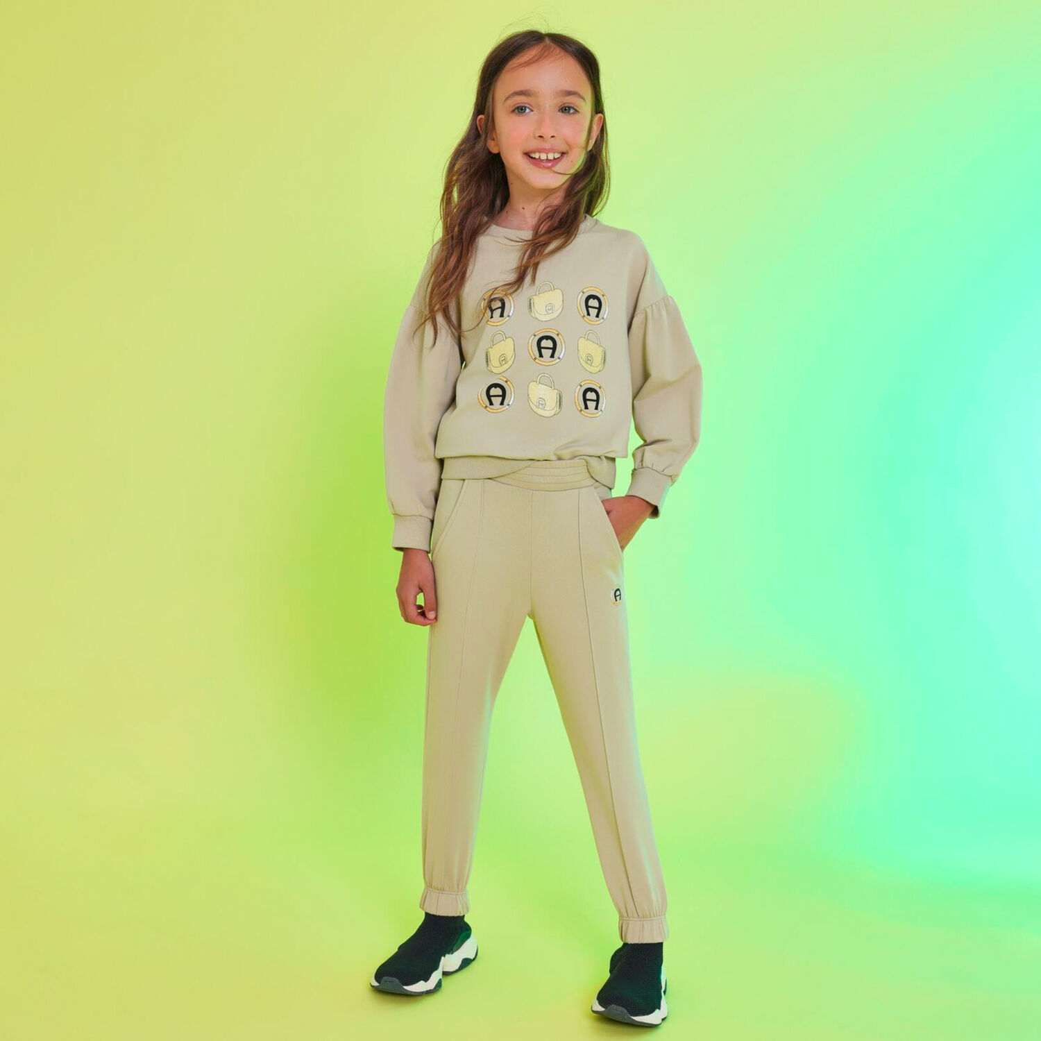 Girls Beige Logo Tracksuit, 2, hi-res