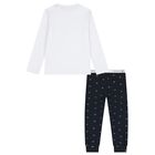 Boys White & Navy Blue Logo Pyjamas, 1, hi-res